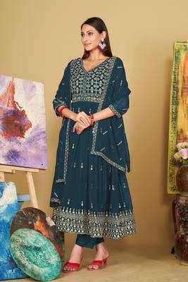 Smartly designed rama colour partywear anarkali dress 4
