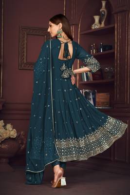 Rama colour heavy embroidered partywear anarkali suit 2
