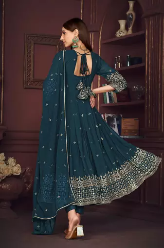 Rama colour heavy embroidered partywear anarkali suit