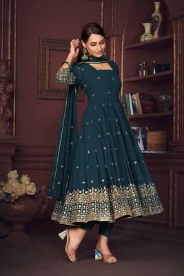 Rama colour heavy embroidered partywear anarkali suit 4
