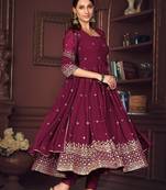 Dark pink colour heavy embroidered partywear anarkali suit