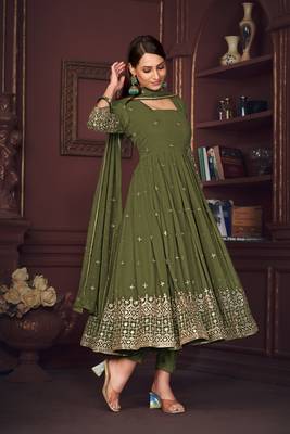 Mahendi colour heavy embroidered partywear anarkali suit 1