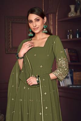 Mahendi colour heavy embroidered partywear anarkali suit 2