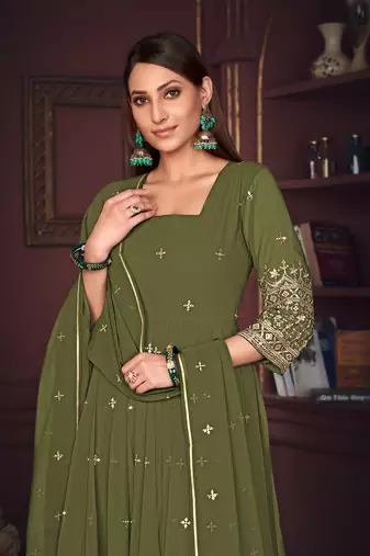 Mahendi colour heavy embroidered partywear anarkali suit