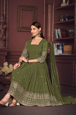 Mahendi colour heavy embroidered partywear anarkali suit 3