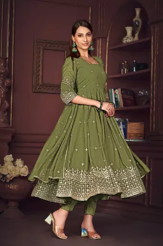 Mahendi colour heavy embroidered partywear anarkali suit
