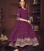 Purple colour heavy designer embroidered partywear anarkali suit
