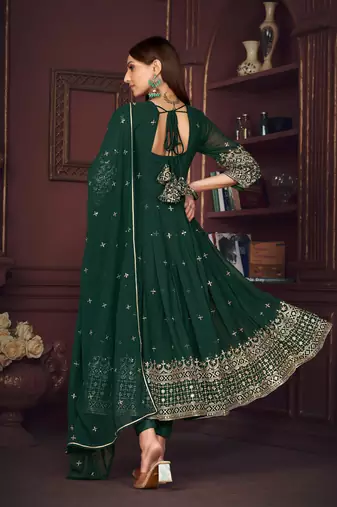 Green colour heavy embroidered partywear anarkali suit
