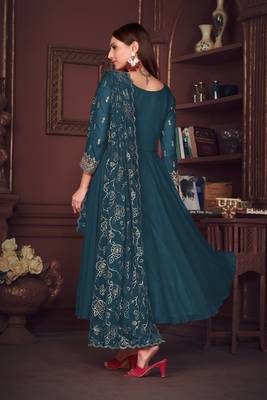 Rama colour heavy embroidered partywear anarkali suit 2