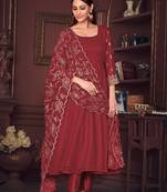 Maroon colour heavy embroidered partywear anarkali suit
