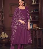 Purple colour heavy embroidered partywear anarkali suit