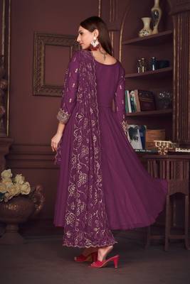Purple colour heavy embroidered partywear anarkali suit 2