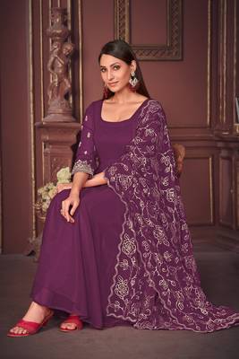 Purple colour heavy embroidered partywear anarkali suit 3