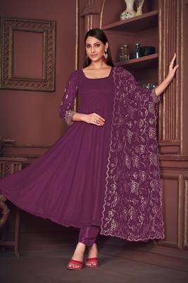 Purple colour heavy embroidered partywear anarkali suit 4