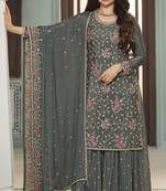 Ethnic and stylish grey colour sharara dress for festive season