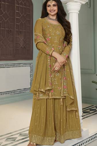 Ethnic and stylish mustard colour sharara dress for festive season