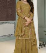 Ethnic and stylish mustard colour sharara dress for festive season