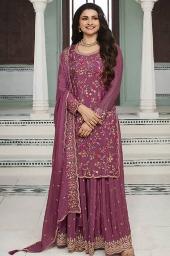 Ethnic and stylish pink colour sharara dress for festive season