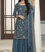 Ethnic and stylish sky blue colour sharara dress for festive season