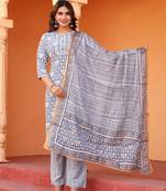 Alvano women's 3pcs straight kurti set printed rayon