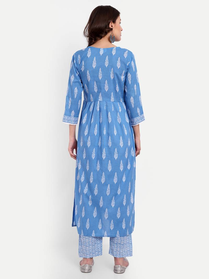 RangMahal Damen Kurti Set - Marineblaues Rayon Outfit Mit Hose & Dupatta
