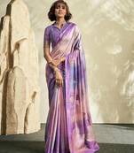 Violet handloom khadi silk Blend woven saree with blouse
