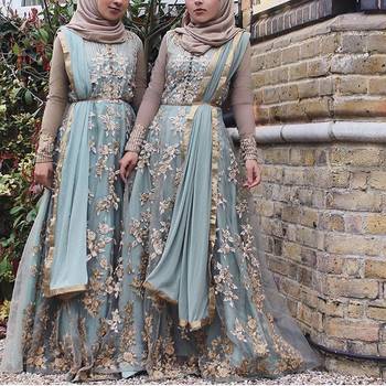 Ice Blue Net Golden Thread Embroidered Anarkali 4