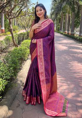 Violet Soft Kashmiri Silk Zari Woven Saree 1