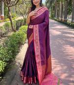 Violet Soft Kashmiri Silk Zari Woven Saree