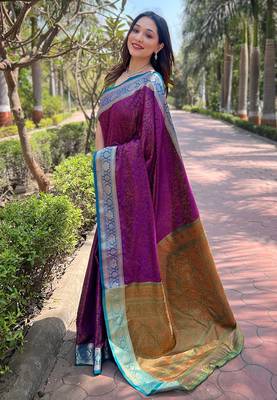 Purple Soft Kashmiri Silk Zari Woven Saree 1