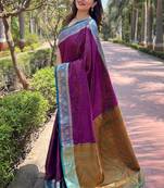 Purple Soft Kashmiri Silk Zari Woven Saree