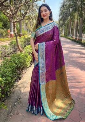 Purple Soft Kashmiri Silk Zari Woven Saree 3