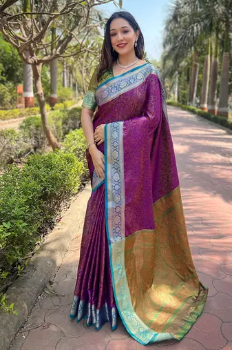 Purple Soft Kashmiri Silk Zari Woven Saree