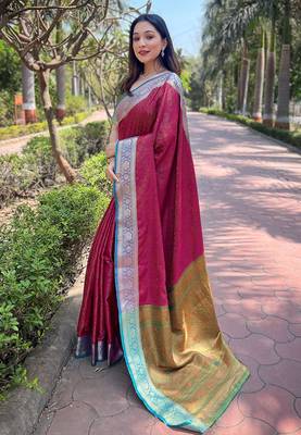 Pink Soft Kashmiri Silk Zari Woven Saree 1