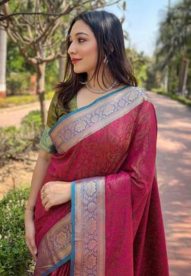 Pink Soft Kashmiri Silk Zari Woven Saree 2
