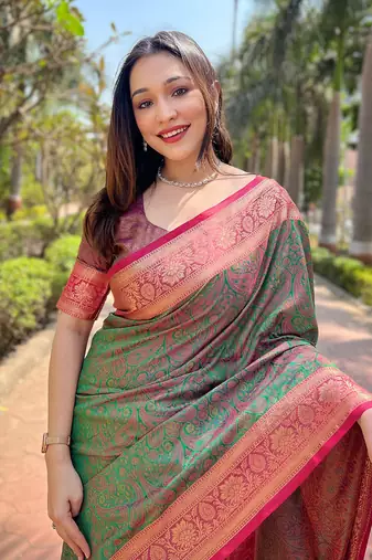 Green Soft Kashmiri Silk Zari Woven Saree