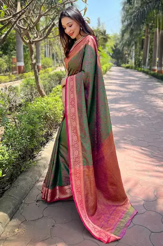 Green Soft Kashmiri Silk Zari Woven Saree
