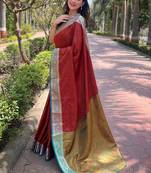 Red Soft Kashmiri Silk Zari Woven Saree