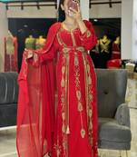 Red Handcrafted Zari work Stitched Georgette Kaftan Party Dress