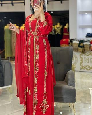 Red Handcrafted Zari work Stitched Georgette Kaftan Party Dress 3