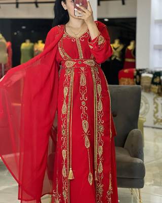 Red Handcrafted Zari work Stitched Georgette Kaftan Party Dress 4