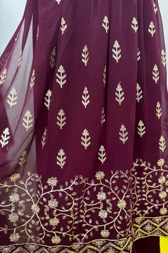 Women's Wine Color Sequence Work Nyra Cut Kurta Plazzo Set