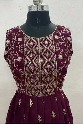Women's Wine Color Sequence Work Nyra Cut Kurta Plazzo Set 5