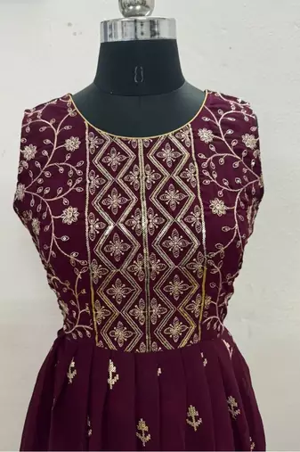 Women's Wine Color Sequence Work Nyra Cut Kurta Plazzo Set