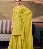 Olive Green Embroidered Georgette Semi Stitched Straight Suit Up To 42" Size