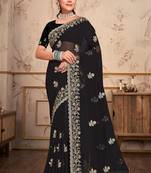 Black heavy coding embroidery work georgette saree