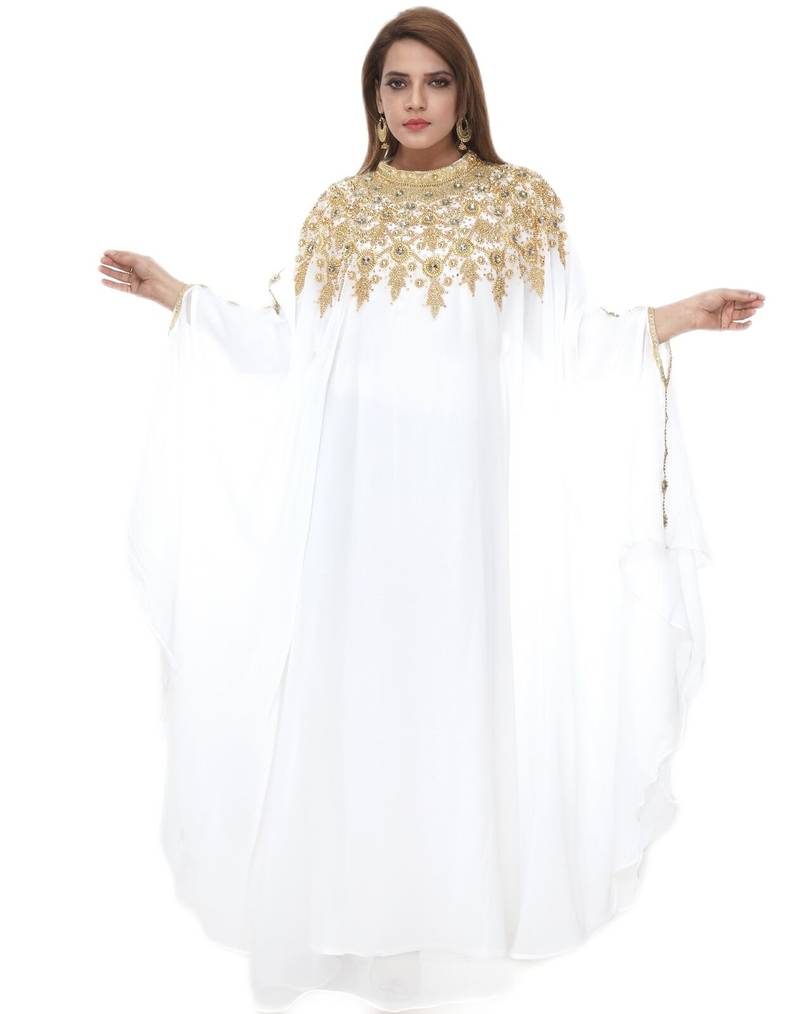 OFF WHITE embroidered georgette islamic-kaftans