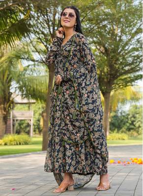 Black colour floral gown with dupatta 2
