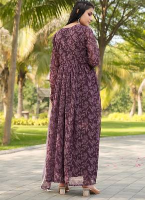 Purple colour floral gown with dupatta 2