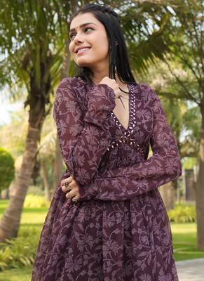 Purple colour floral gown with dupatta 5